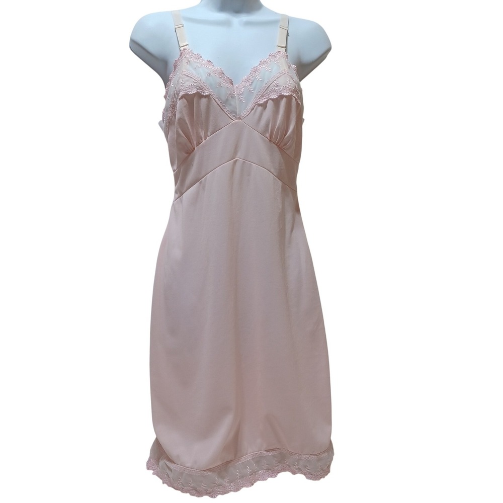 VTG Velrose Babydoll Slip Dress Womens S/M Pink Floral Lace Coquette Romantic
